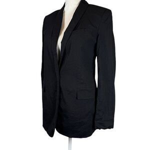 Theory Linen Viscose Roll Sleeve One Button Black Fluid Crunch Blazer Size 0